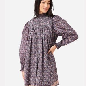 HUNTER BELL Falling Leaves Long Sleeve Purple Floral Dress